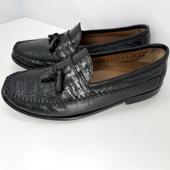 Florsheim Pisa Mens Loafers Black Croc Print Tassel 18469 Slip-On Shoes 9.5 EEE